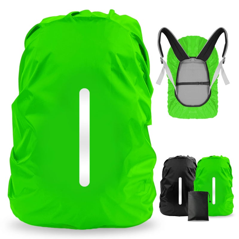 LAMA 2 Pack Waterproof Rain Cover for Backpack, Reflective Rainproof Protector for Anti-Dust and Anti-Theft, S Size (for 18L-25L Backpack), 1 Pcs Green + 1 Pcs Black - Image 1